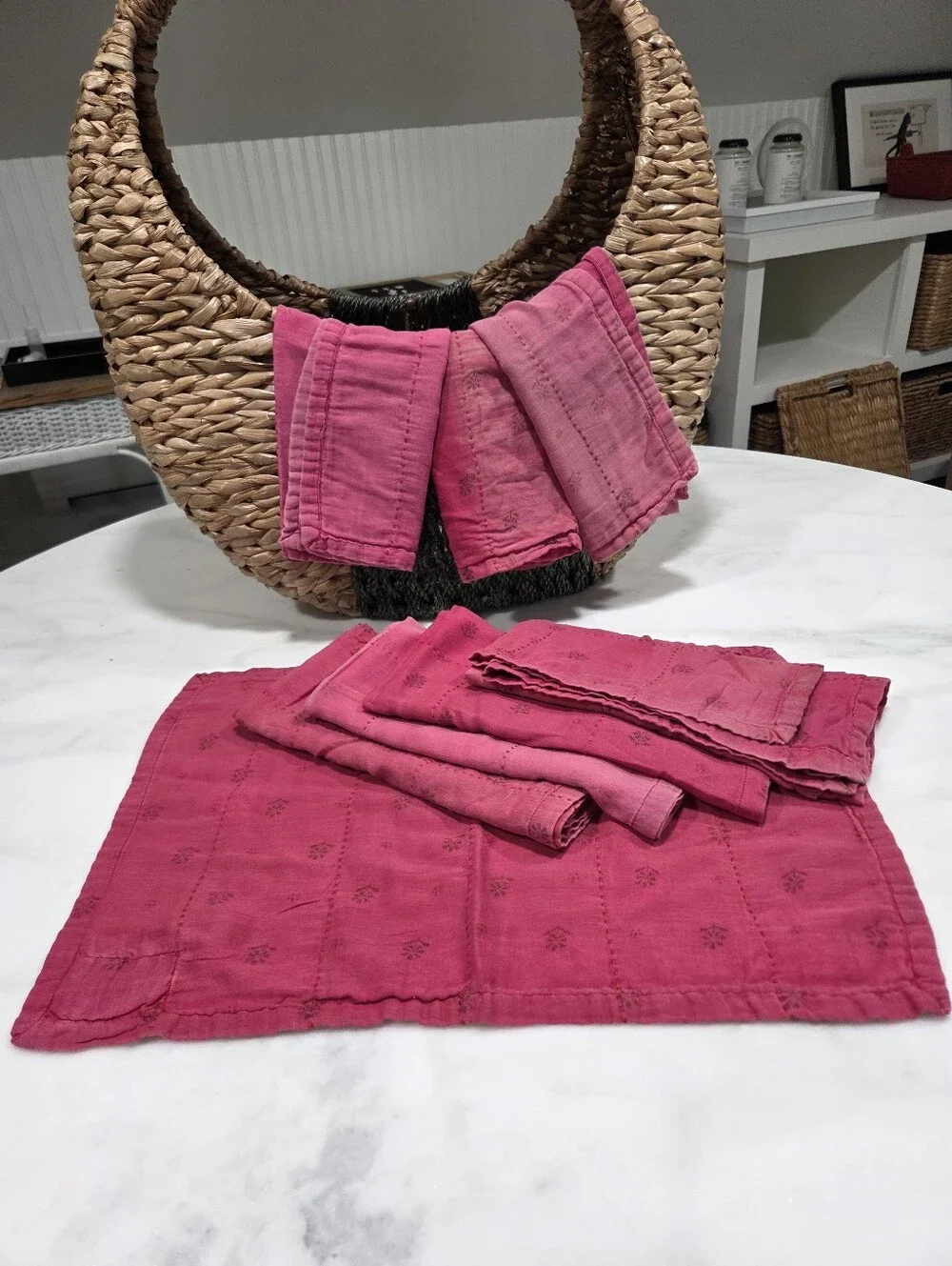 Handsewn Overdyed Artisan  Napkin 4 Placemat Set, 4 Count Of Each - Red/black